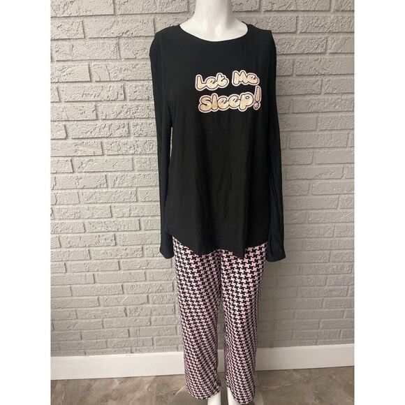 Just Be ‘Let Me Sleep’ Black & Pink Women Pajamas 2 Pcs Set Size L - Picture 1 of 8